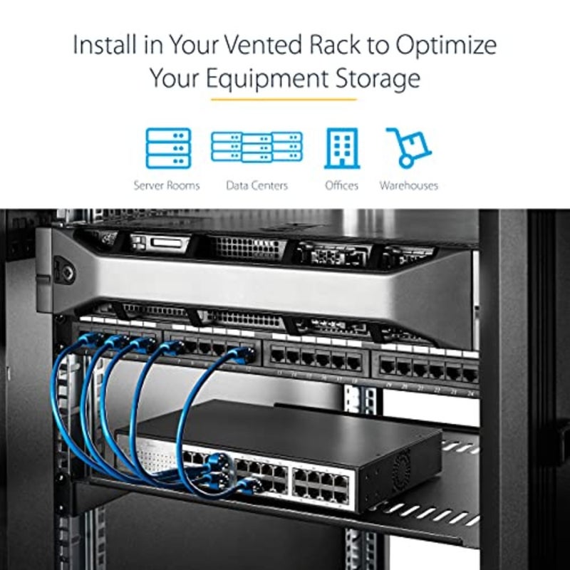 .com 1U Server Rack Shelf - Universal Vented Rack Mount Cantilever Tray for 19 Network Equipment Rack Cabinet - Heavy Duty Steel - Weight Capacity 50lb/23kg - 10 Deep, Black CABSHELFV1U 19 Vented Rack Cantilever Tray, Cold Rolled Steel SPCC - Image 5