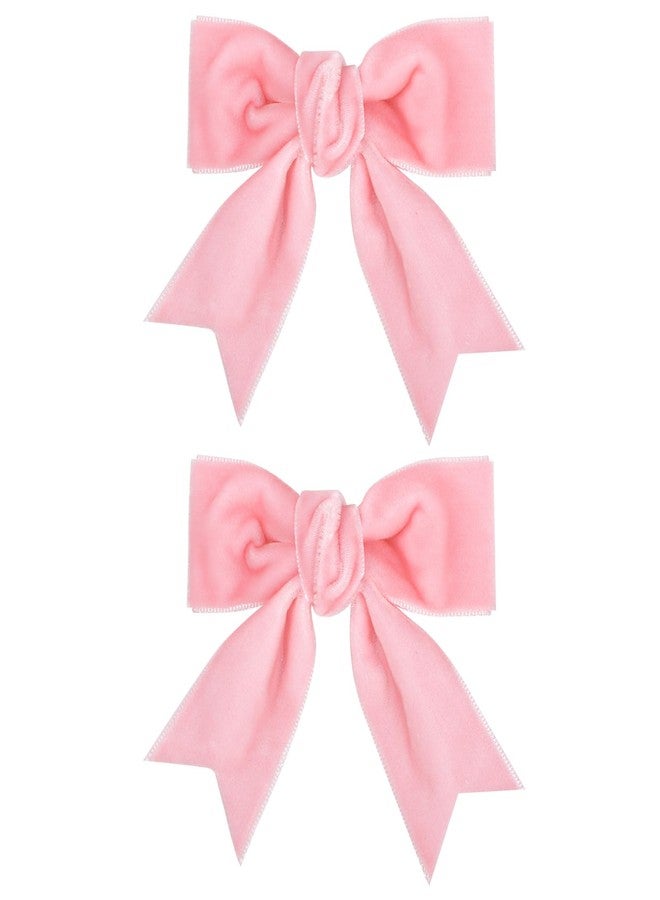 KCHIES Velvet Ribbon Bow Hair Clip Pink Valentines Christmas Gift Handmade Cute Alligator Barrettes Pins Bowknot Decor Accessory Small for Teen Toddler Baby Girls Kids Women - Image 1