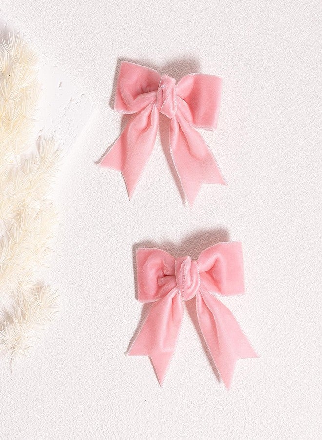 KCHIES Velvet Ribbon Bow Hair Clip Pink Valentines Christmas Gift Handmade Cute Alligator Barrettes Pins Bowknot Decor Accessory Small for Teen Toddler Baby Girls Kids Women - Image 2