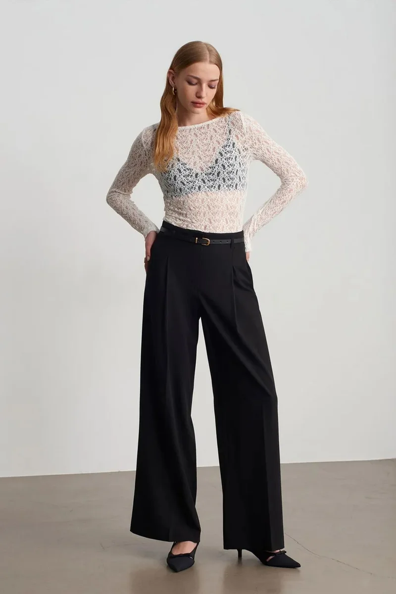 Dilvin White DILVIN Slim Fit Lace Boat Neck Blouse for Women | Best Price UAE