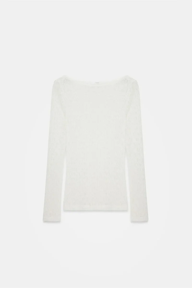 Dilvin White DILVIN Slim Fit Lace Boat Neck Blouse for Women | Best Price UAE