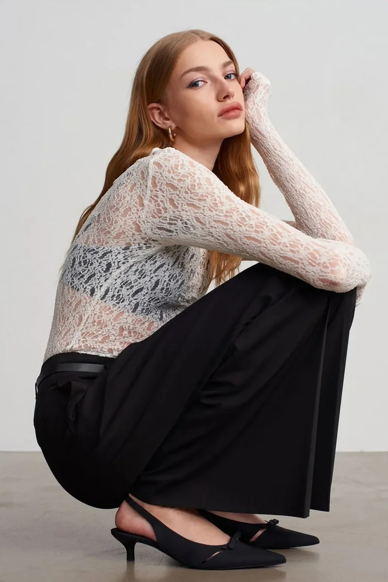 Dilvin White DILVIN Slim Fit Lace Boat Neck Blouse for Women | Best Price UAE