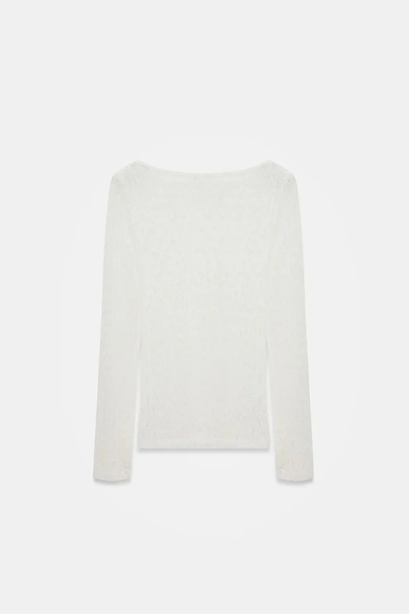 Dilvin White DILVIN Slim Fit Lace Boat Neck Blouse for Women | Best Price UAE