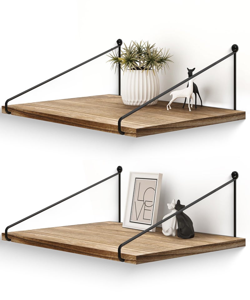 Afuly Wide Rustic Floating Shelves Deep Wooden 12 inch Wall Shelf Large Wall Organizer Storage Shelves with Bracket for Bedroom Bathroom Living Room Kitchen Accessories Set of 2