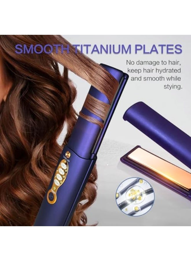 Cordless Hair Straighteners Titanium Portable Flat Iron Wireless Hair Straightener 2 in 1 for Straightening and Curling Travel Straightener Dual Voltage 5000 mAh Battery Heats Up in Second - Image 2