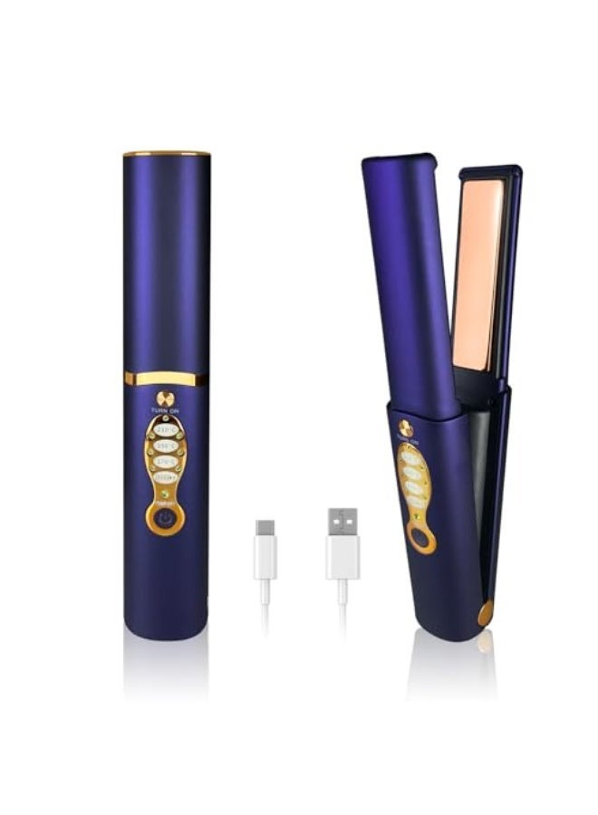 Cordless Hair Straighteners Titanium Portable Flat Iron Wireless Hair Straightener 2 in 1 for Straightening and Curling Travel Straightener Dual Voltage 5000 mAh Battery Heats Up in Second - Image 1