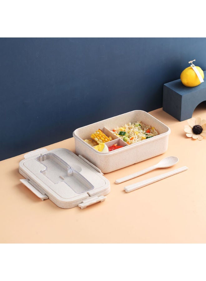 Wheat Portable Insulated Lunch Box Three-compartment Lunch Box For Students Women's Portable Microwave Heating Sealed Office Student Lunch Box-Specifications:Nordic Rice (three Grids 1000ml)-Color:Free (steel) Chopsticks And Spoons + Light Pink Insulation Bag + Wheat Soup Cup  - Image 1