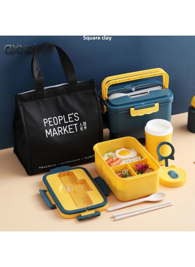 Wheat Portable Insulated Lunch Box Three-compartment Lunch Box For Students Women's Portable Microwave Heating Sealed Office Student Lunch Box-Specifications:Nordic Rice (three Grids 1000ml)-Color:Free (steel) Chopsticks And Spoons + Light Pink Insulation Bag + Wheat Soup Cup  - Image 3