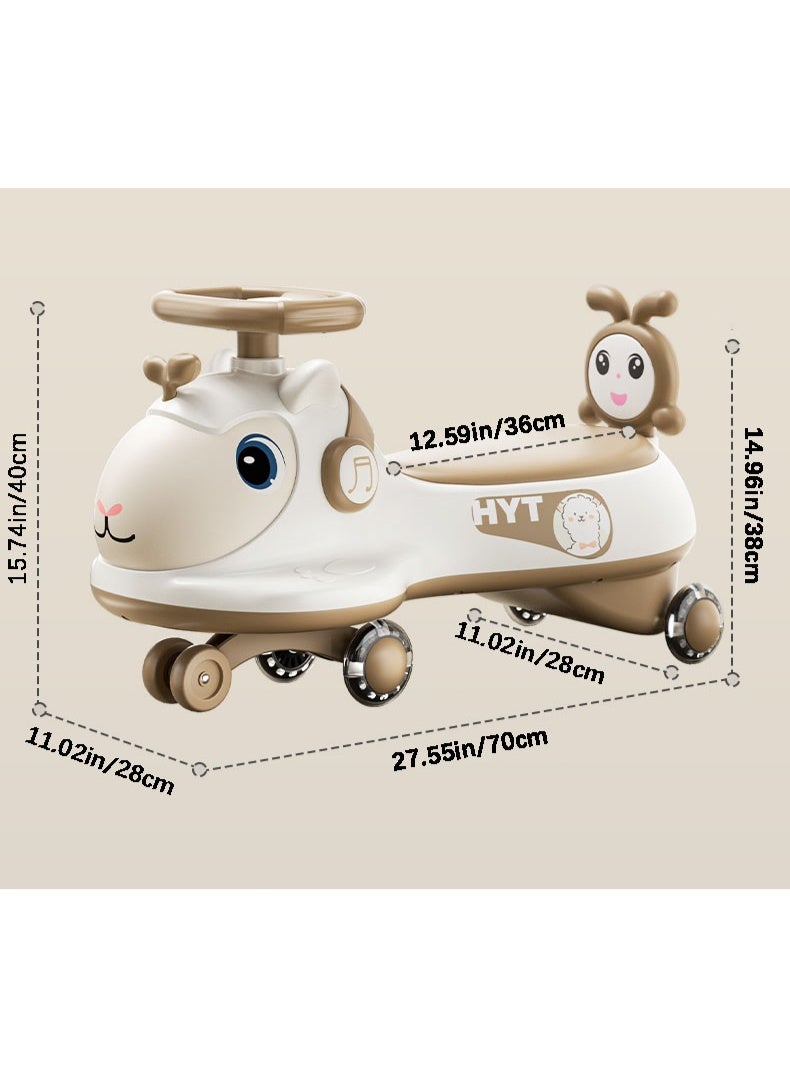 فلوشرينيك سيارة هزاز للأطفال مع عجلات PU مضيئة في الظلام، وموسيقى وأضواء، ولعبة هزاز خفيفة الوزن للأطفال الصغار، ومواد صديقة للبيئة، وحركة انزلاق سلسة، وتصميم مانع للانقلاب، ومناسبة للأطفال من عمر 1 إلى 6 سنوات (بني قهوة) - Image 2