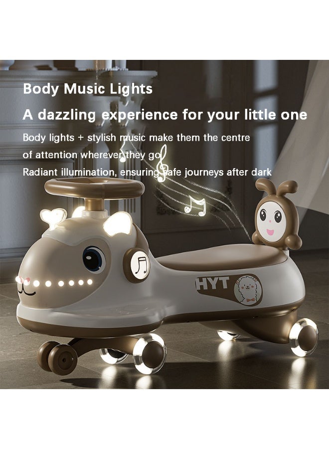 فلوشرينيك سيارة هزاز للأطفال مع عجلات PU مضيئة في الظلام، وموسيقى وأضواء، ولعبة هزاز خفيفة الوزن للأطفال الصغار، ومواد صديقة للبيئة، وحركة انزلاق سلسة، وتصميم مانع للانقلاب، ومناسبة للأطفال من عمر 1 إلى 6 سنوات (بني قهوة) - Image 3
