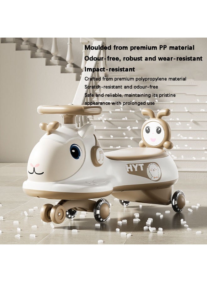 فلوشرينيك سيارة هزاز للأطفال مع عجلات PU مضيئة في الظلام، وموسيقى وأضواء، ولعبة هزاز خفيفة الوزن للأطفال الصغار، ومواد صديقة للبيئة، وحركة انزلاق سلسة، وتصميم مانع للانقلاب، ومناسبة للأطفال من عمر 1 إلى 6 سنوات (بني قهوة) - Image 5