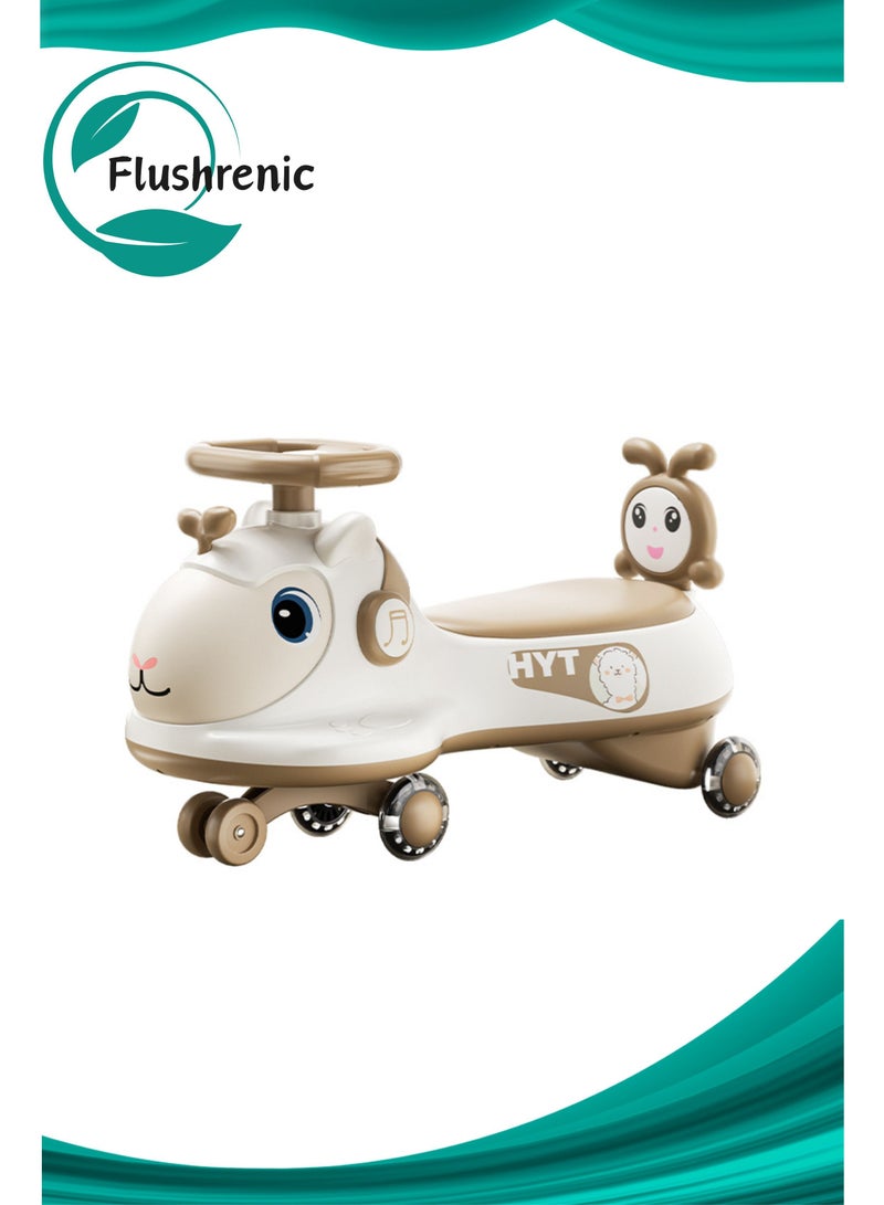 فلوشرينيك سيارة هزاز للأطفال مع عجلات PU مضيئة في الظلام، وموسيقى وأضواء، ولعبة هزاز خفيفة الوزن للأطفال الصغار، ومواد صديقة للبيئة، وحركة انزلاق سلسة، وتصميم مانع للانقلاب، ومناسبة للأطفال من عمر 1 إلى 6 سنوات (بني قهوة) - Image 1