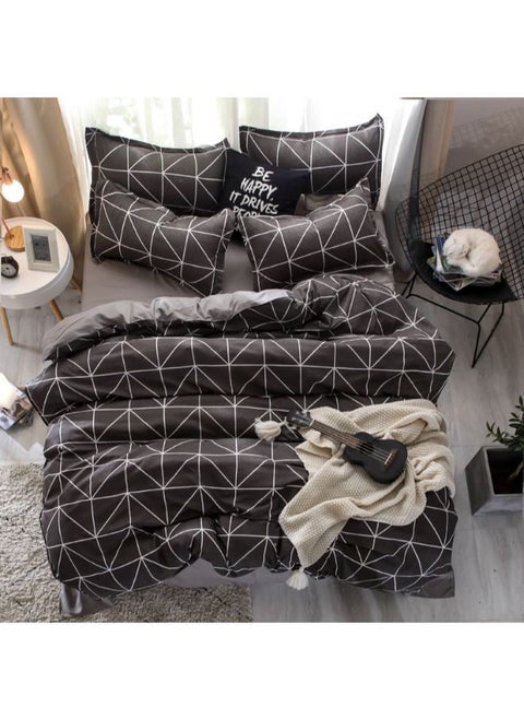 4 Piece Simple Grid Duvet Cover Bedding Set Polyester