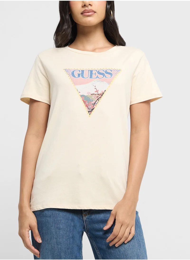 جس Crew Neck Logo Printed T-Shirt