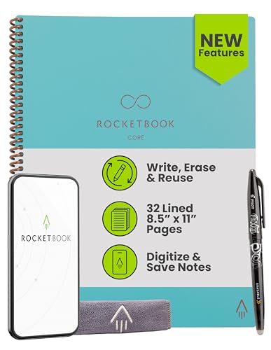 Rocketbook New Core Reusable Spiral Notebook, Letter Size 8.5x11, Teal - Lined Pages, App-Connected, Erasable, Durable Cover, Ideal for School, Work, and Creative Projects - Image 1