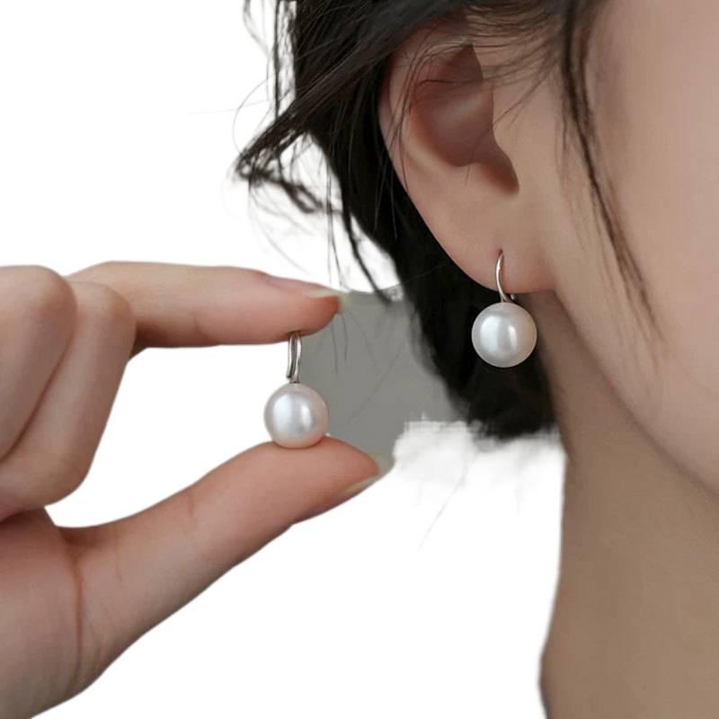 Lightweight Metal Pearl Earrings with Silver Tone Finish and Huggie Profile for Daily Wear and Elegant Styling - Image 1