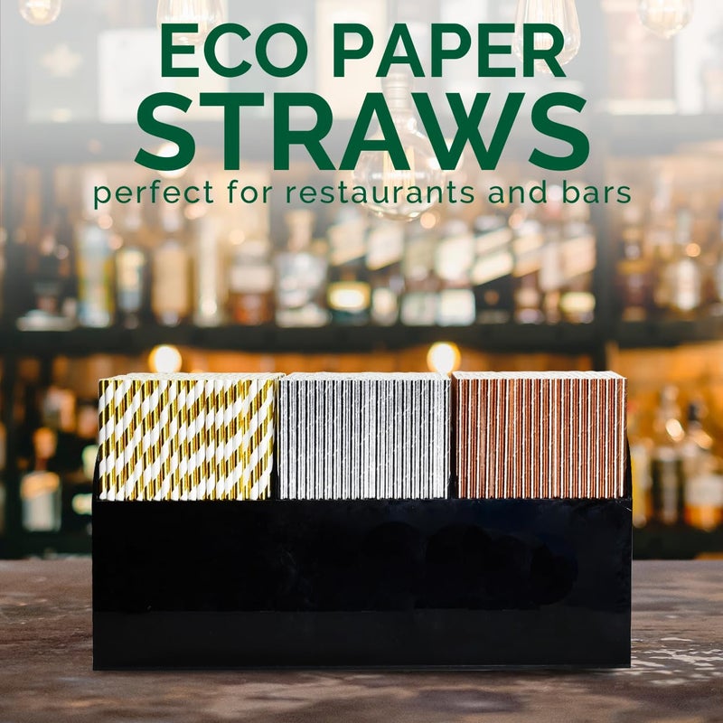 Chunspak 7.75 inch Gold/White Striped Paper Drinking Straws 1000 Counts for Cocktail  Party  Wedding - Disposable  Unwrapped - Image 3