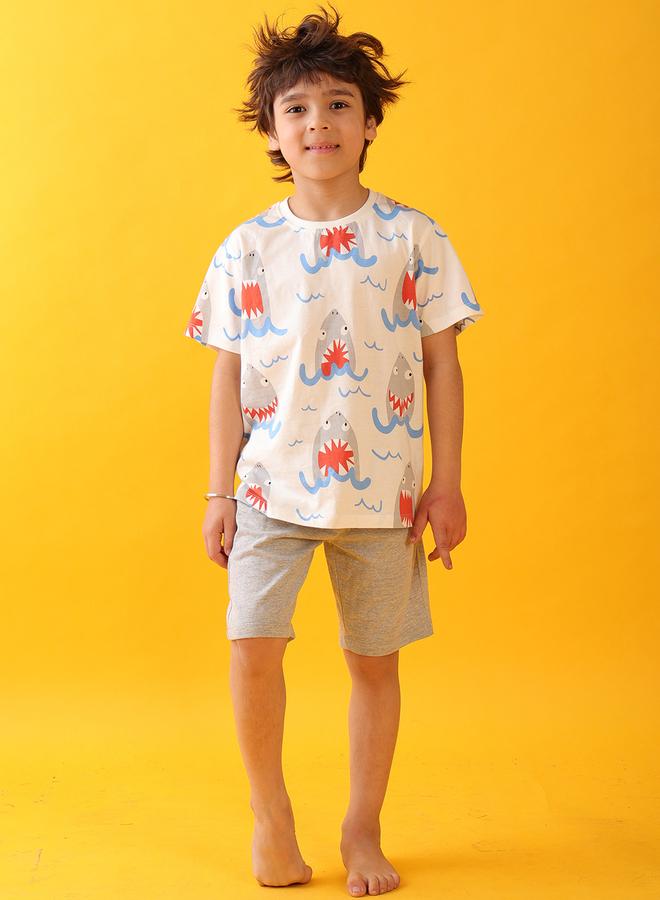 Anthrilo All-Over Shark Print Short Sleeve T-Shirt and Shorts Set - Image 4