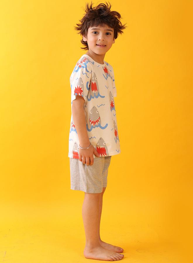 Anthrilo All-Over Shark Print Short Sleeve T-Shirt and Shorts Set - Image 2