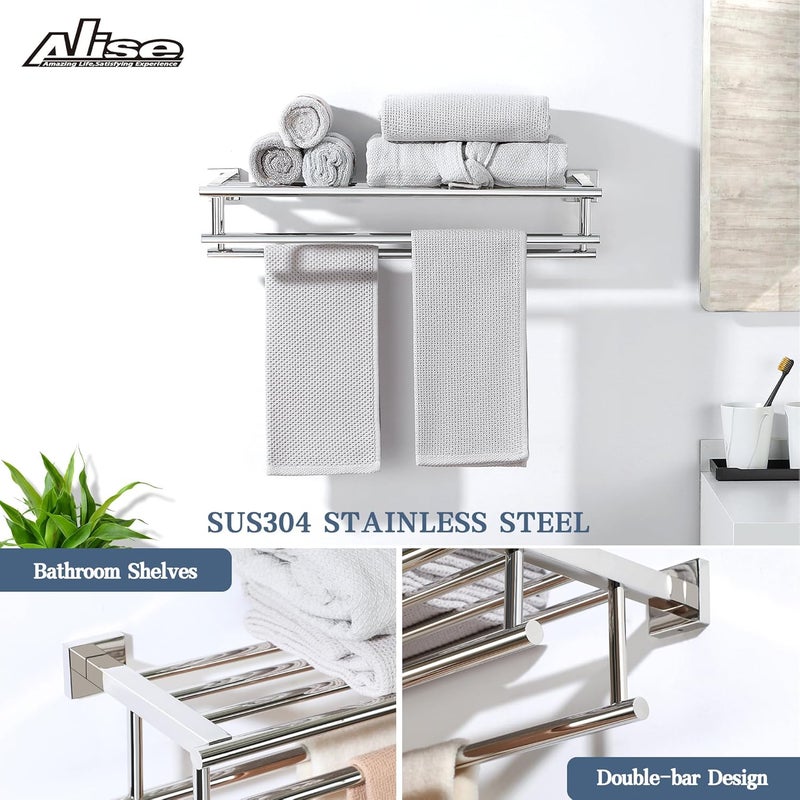 Alise Towel Rack,Towel Hanger Towel Shelf with Double Towel Bars for Bathroom Lavatory,20 Inch SUS 304 Stainless Steel Wall Mount Towel Holder,Polished Chrome - Image 3