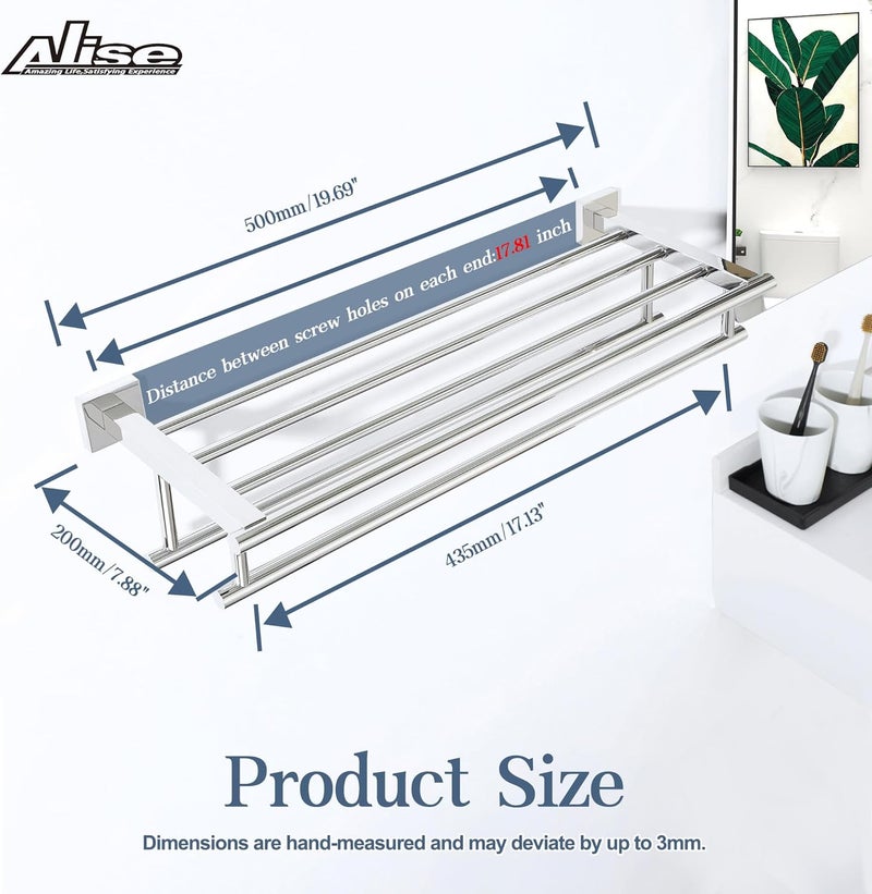 Alise Towel Rack,Towel Hanger Towel Shelf with Double Towel Bars for Bathroom Lavatory,20 Inch SUS 304 Stainless Steel Wall Mount Towel Holder,Polished Chrome - Image 2