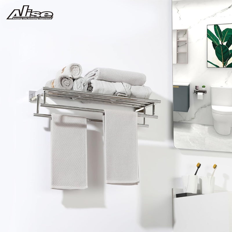 Alise Towel Rack,Towel Hanger Towel Shelf with Double Towel Bars for Bathroom Lavatory,20 Inch SUS 304 Stainless Steel Wall Mount Towel Holder,Polished Chrome - Image 4