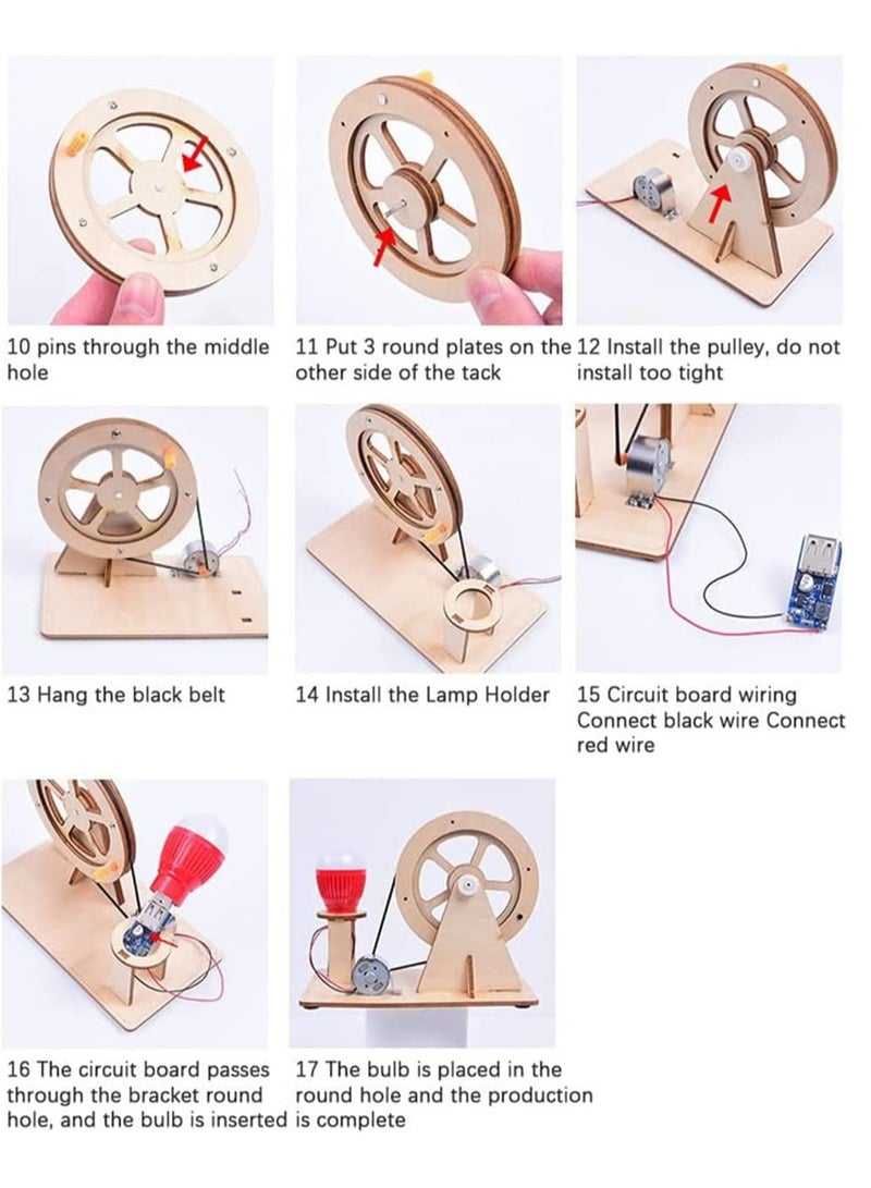 VIUAUAX مولد كهربائي خشبي يدوي التحريك، لعبة مولد يدوي للمولدات العلمية، لعبة مولد يدوي للتجارب الفيزيائية لغز المصباح الكهربائي، تجارب علمية للأطفال من سن 6-14 سنة - Image 5