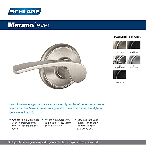 Schlage F170 MER 619 LH Left Handed Merano Door Lever, One Sided Non-Turning Dummy Door Handle, Satin Nickel - Image 2