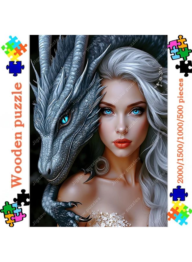 2000 Pcs Wooden Jigsaw Puzzle For Adults Intricate Dragon Woman Design Home Decor Gift - Image 2