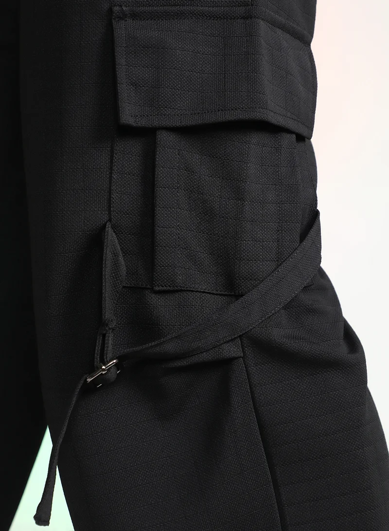 كامبوس سوترا Men's Onyx Black Textured Modular Utility Trousers