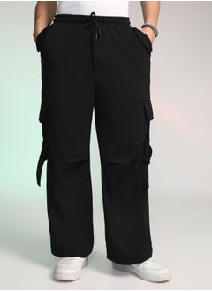 Campus Sutra Men's Onyx Black Textured Modular Utility Trousers  - Image 2