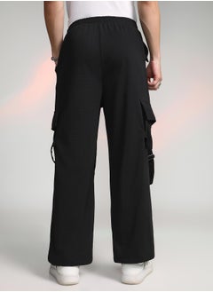 Campus Sutra Men's Onyx Black Textured Modular Utility Trousers  - Image 5