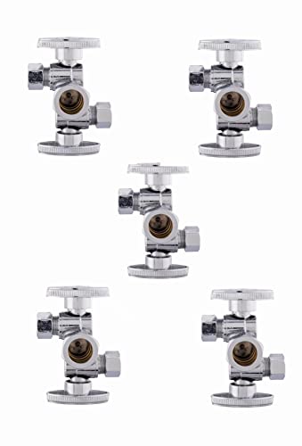 EFIELD (Pack of 5) EFIELD 1/4 Turn Dual Compression Outlet Angle Stop Valve with 2 Shut Off Valve/Handles, 1/2" NOM (5/8" OD) x (3/8 inch x 3/8 inch) Chrome Plated,(VALVE134-5PCS) - Image 1