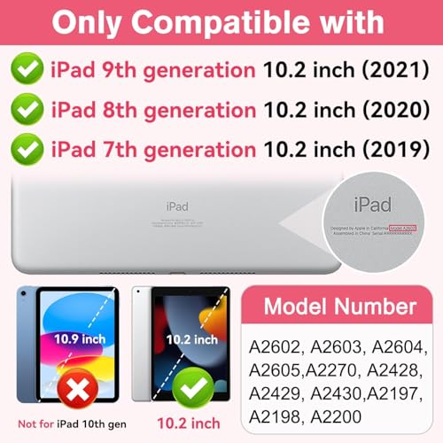 BMOUO Case for iPad 9th 8th 7th Generation (10.2 inch, 2021/2020/2019), Shockproof Protective iPad 10.2 Case with Built-in Stand/Pencil Holder, Rose Pink - Image 2