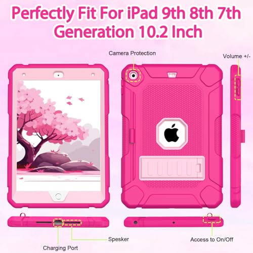 BMOUO Case for iPad 9th 8th 7th Generation (10.2 inch, 2021/2020/2019), Shockproof Protective iPad 10.2 Case with Built-in Stand/Pencil Holder, Rose Pink - Image 4