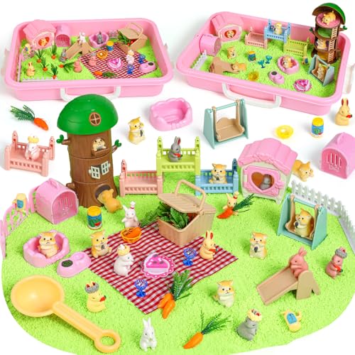 KNASON Rabbit and Hamster Sensory BinPlay Sand Kit for Girls and Boys with 22lbs Sensory Sand and BoxPet Sandbox Toys Role Pretend Play Beach Toy Birthday Present for Toddler Ages 3 4 5 6 7 8 - Image 1