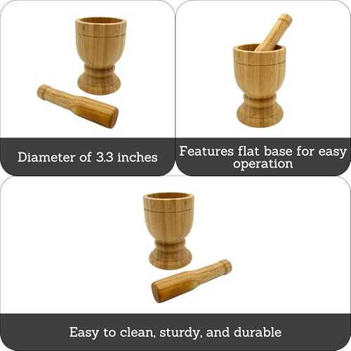 IMUSA USA Bamboo Mortar and Pestle, Small, Natural - Image 2