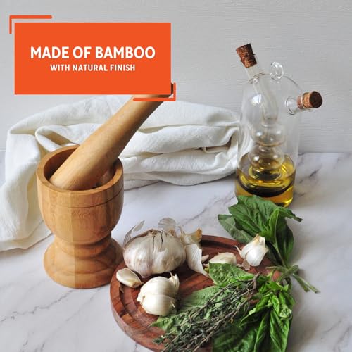 IMUSA USA Bamboo Mortar and Pestle, Small, Natural - Image 3