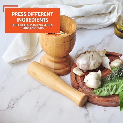 IMUSA USA Bamboo Mortar and Pestle, Small, Natural - Image 4