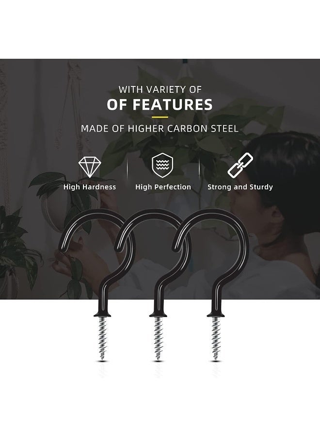 ECVV 25 Pcs Heavy Duty Ceiling Hooks for Hanging Plant, 2.9 inch Black Spiral Hooks for Kitchen Garden Ceiling Hanging, Vinyl Coated Screw-in Kitchen Hooks Black - Image 4