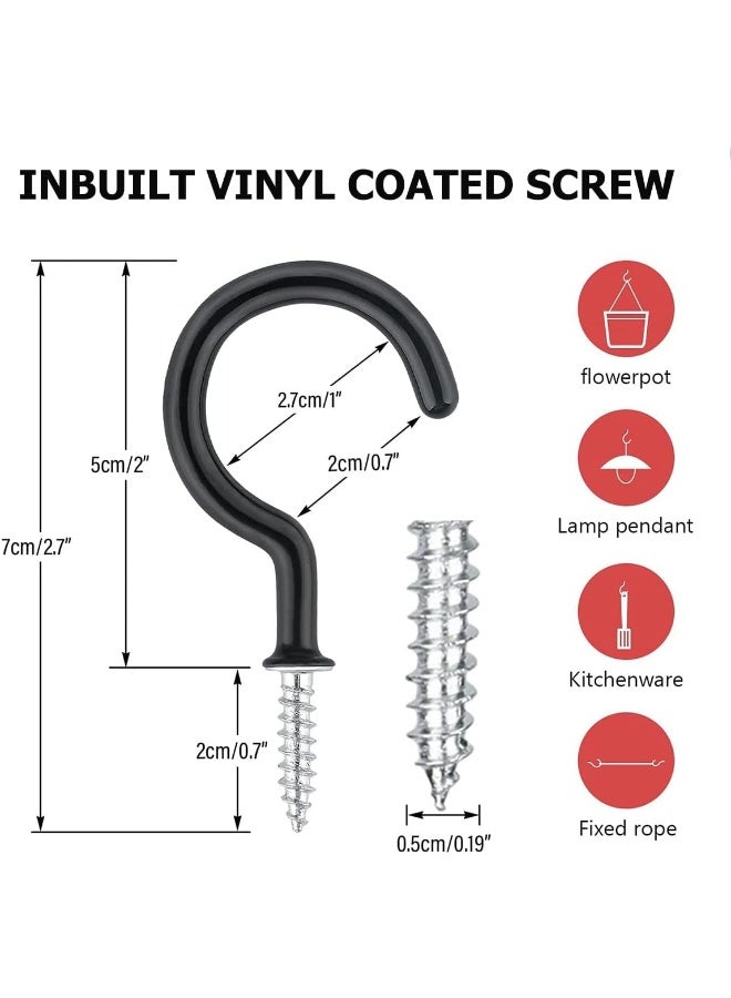 ECVV 25 Pcs Heavy Duty Ceiling Hooks for Hanging Plant, 2.9 inch Black Spiral Hooks for Kitchen Garden Ceiling Hanging, Vinyl Coated Screw-in Kitchen Hooks Black - Image 5