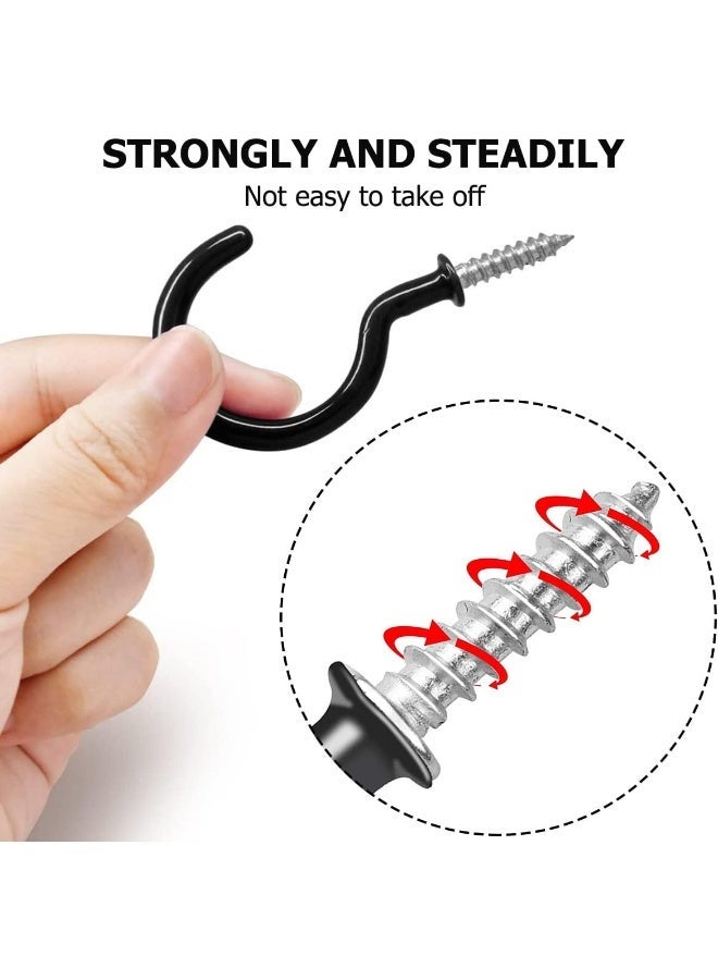 ECVV 25 Pcs Heavy Duty Ceiling Hooks for Hanging Plant, 2.9 inch Black Spiral Hooks for Kitchen Garden Ceiling Hanging, Vinyl Coated Screw-in Kitchen Hooks Black - Image 1