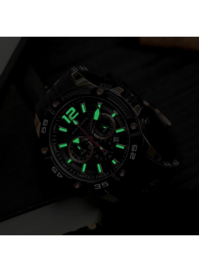 Sapphero - Sapphero Mens Watches Men's Quartz Movement Chronograph Date Calendar Silicone Strap 30M Waterproof Black Blue Men's Watches Wristwatch Gifts for Men - Image 1