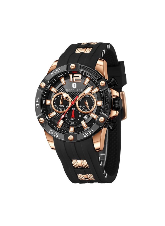 Sapphero - Sapphero Mens Watches Men's Quartz Movement Chronograph Date Calendar Silicone Strap 30M Waterproof Black Blue Men's Watches Wristwatch Gifts for Men - Image 1