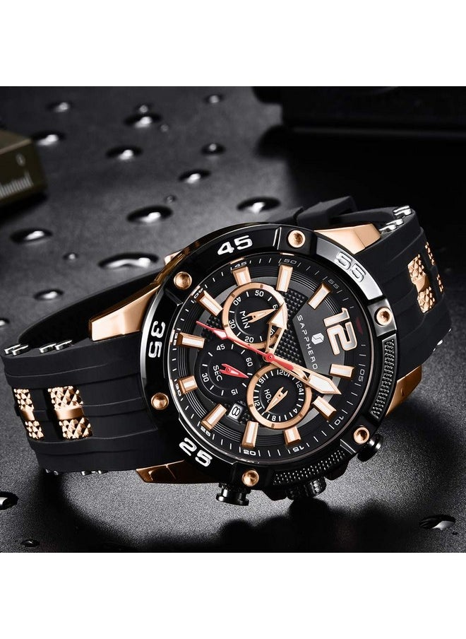 Sapphero - Sapphero Mens Watches Men's Quartz Movement Chronograph Date Calendar Silicone Strap 30M Waterproof Black Blue Men's Watches Wristwatch Gifts for Men - Image 1