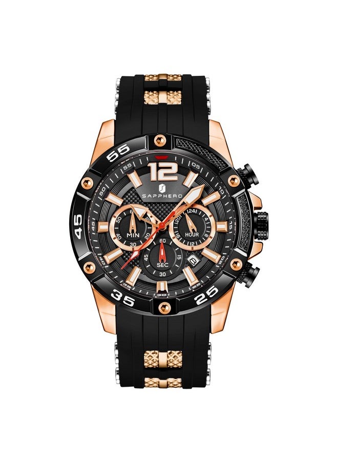 Sapphero - Sapphero Mens Watches Men's Quartz Movement Chronograph Date Calendar Silicone Strap 30M Waterproof Black Blue Men's Watches Wristwatch Gifts for Men - Image 1