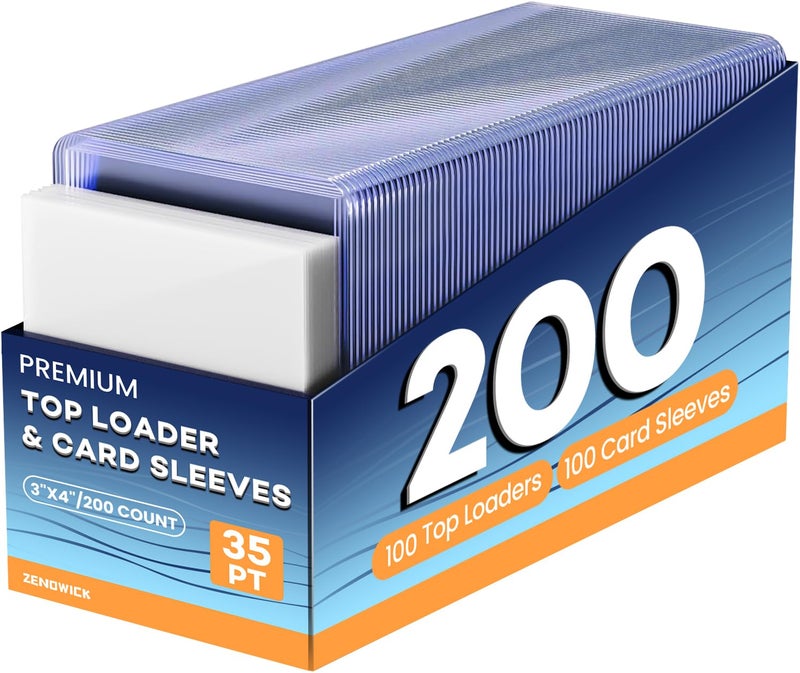 ZENOWICK 200 Card Sleeves Top Loaders for Cards, 3" x 4" Hard Plastic Toploaders, Baseball Card Protectors, Trading Card Holder for Football Sports Cards (100 Toploaders + 100 Penny Sleeves) - Image 1