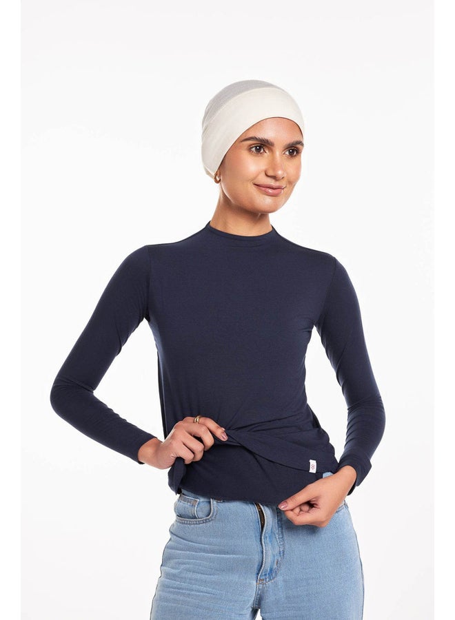 Breathe double layer long sleeves undershirt for women-Navy Blue
