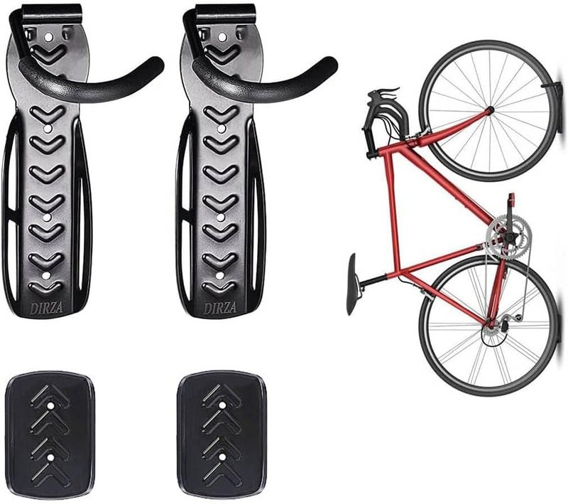 DIRZA Bike Wall Mount Rack with Tire Tray - Vertical Bike Storage Rack for Indoor,Garage,Shed - Easy to install - Great for Hanging Road,Mountain or Hybrid Bikes - Screws Included - 2 Pack - Image 1