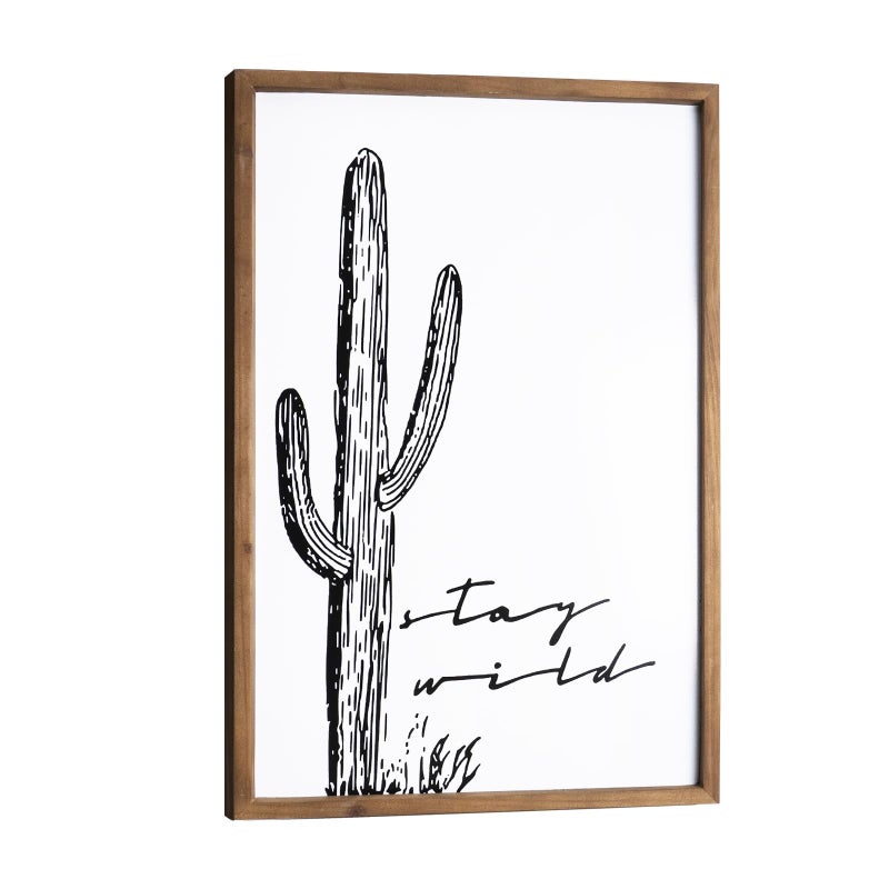 flangairy Cactus Wall Art Wood Western Wall Decor Black White Boho Southwestern Aztec Desert Artwork Framed Living Room Neutral Southwest Home Decorations